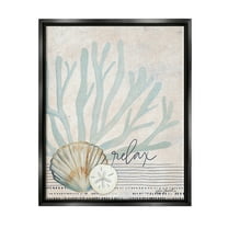 Stupell Industries Striped Sea Life Aquatic Seashells Graphic Art Jet Black Floating Framed Canvas Print Wall Art, Design by Katie Doucette