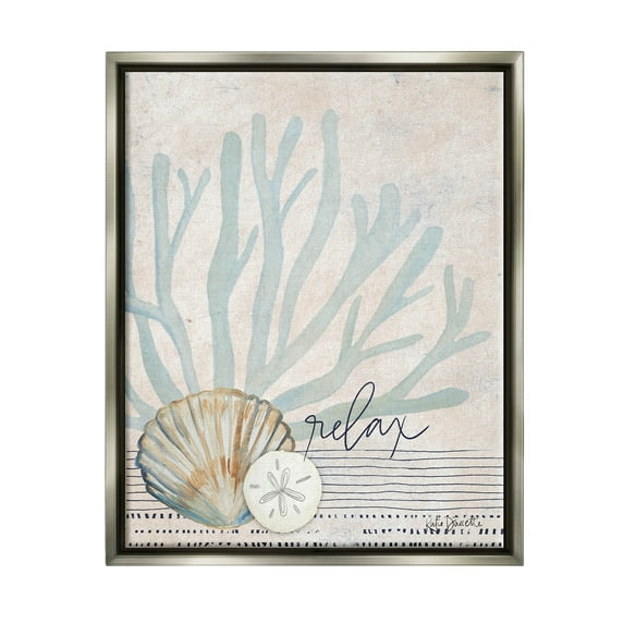 Stupell Industries Striped Sea Life Aquatic Seashells Graphic Art Luster Gray Floating Framed Canvas Print Wall Art, Design by Katie Doucette