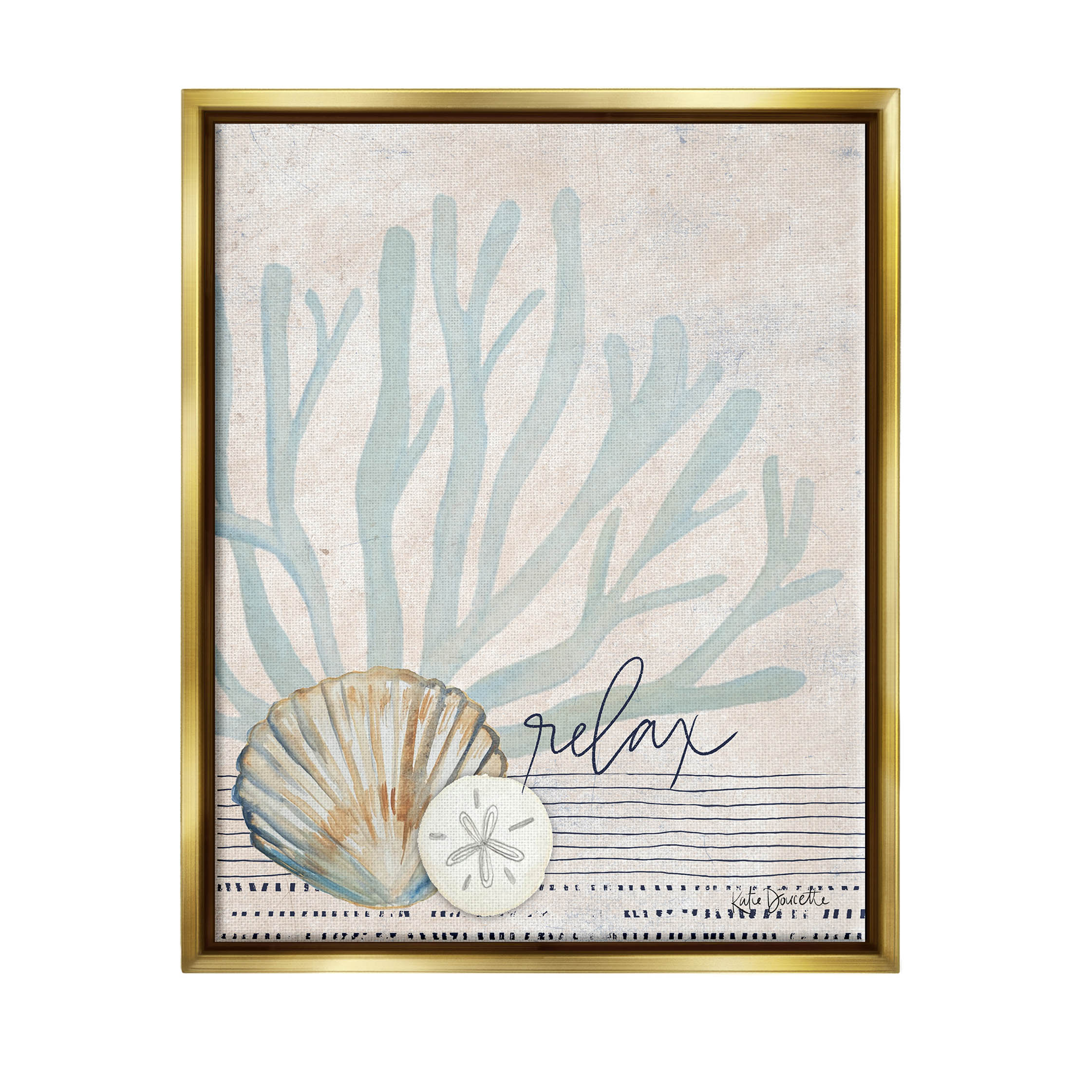 Stupell Industries Striped Sea Life Aquatic Seashells Graphic Art Metallic Gold Floating Framed Canvas Print Wall Art, Design by Katie Doucette