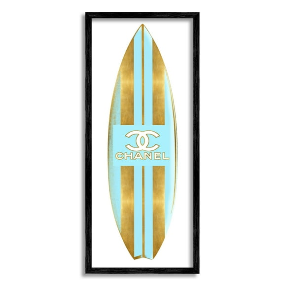Stupell Industries Striped Turquoise Surfboard Glam Designer Fashion Motif Framed Wall Art, 13 x 30, Design by Madeline Blake