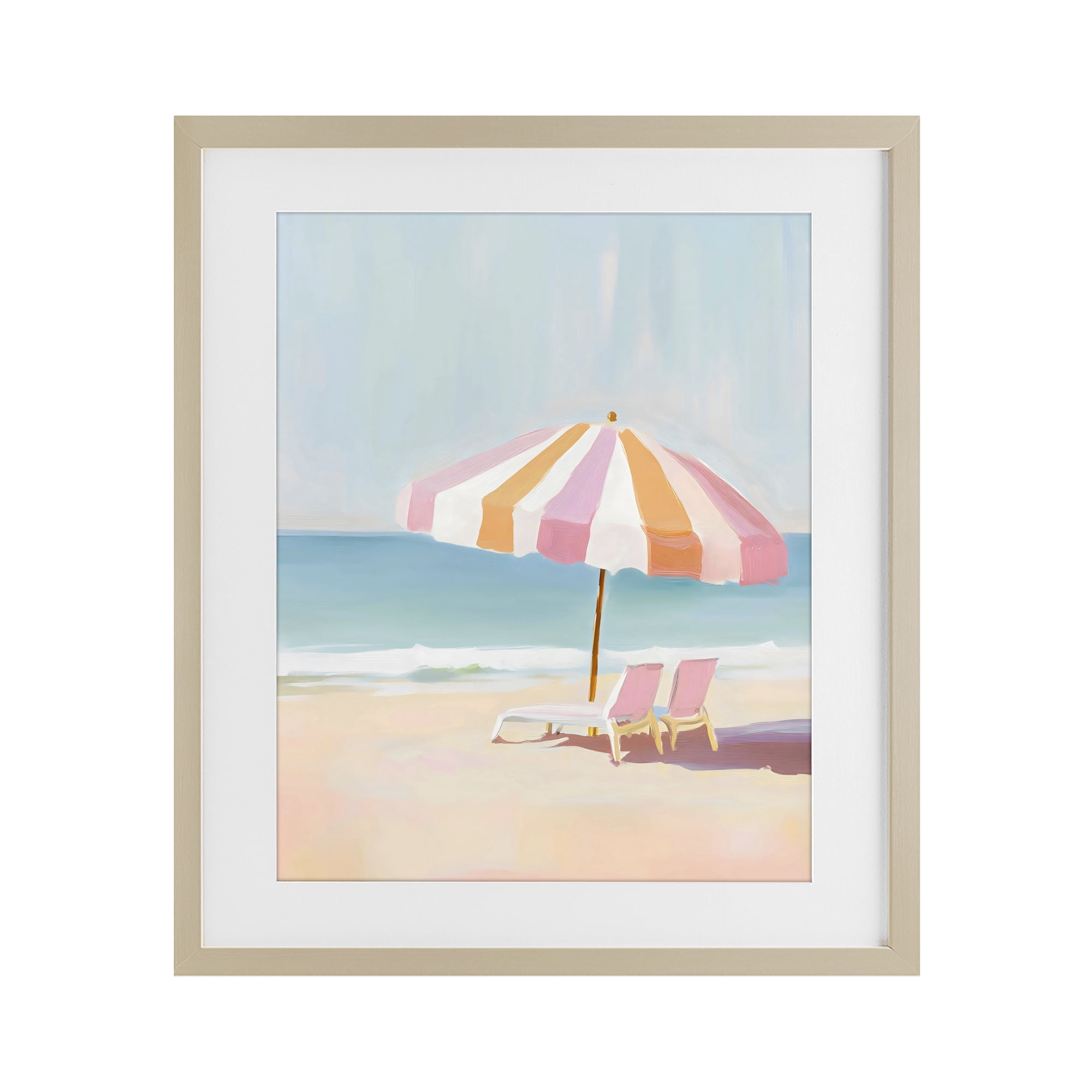 Stupell Industries Striped Umbrella & Chairs Birch Framed Print Under Glass, design by The Prints Vibe