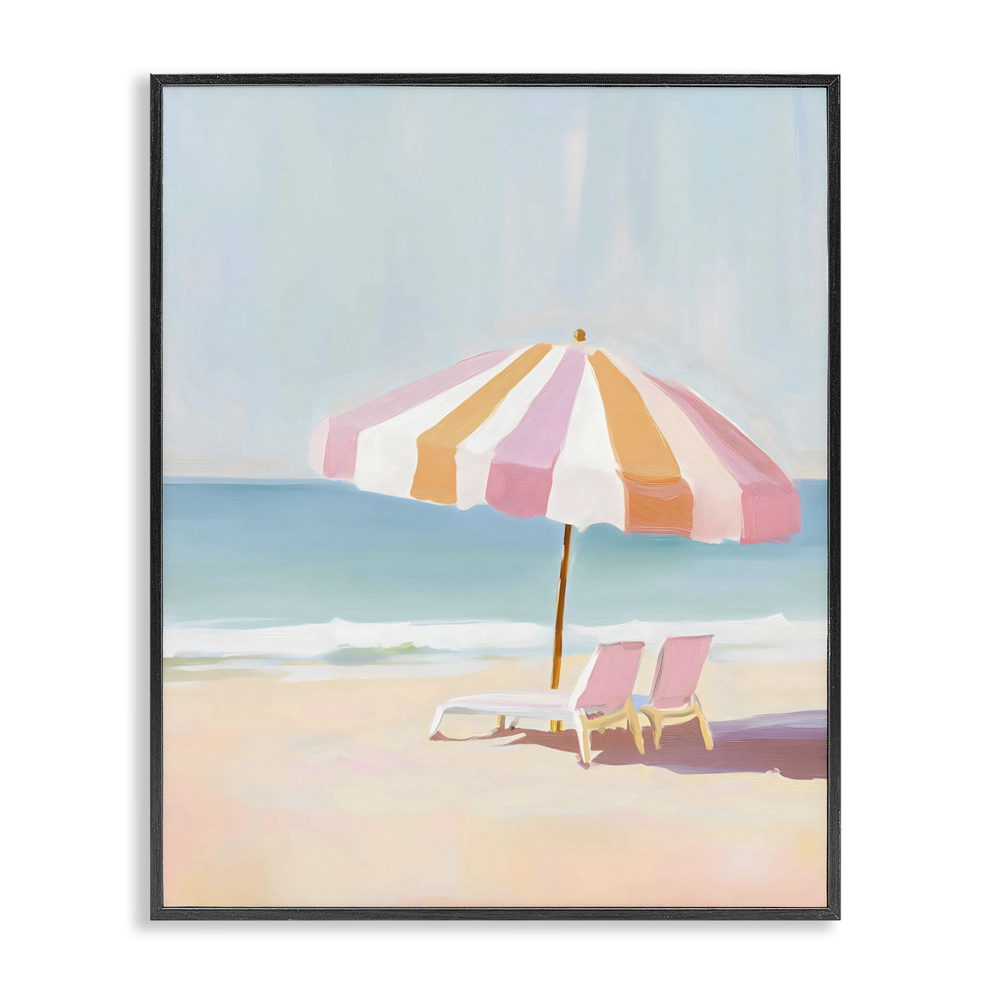 Stupell Industries Striped Umbrella & Chairs Black Framed Giclee Art, design by The Prints Vibe