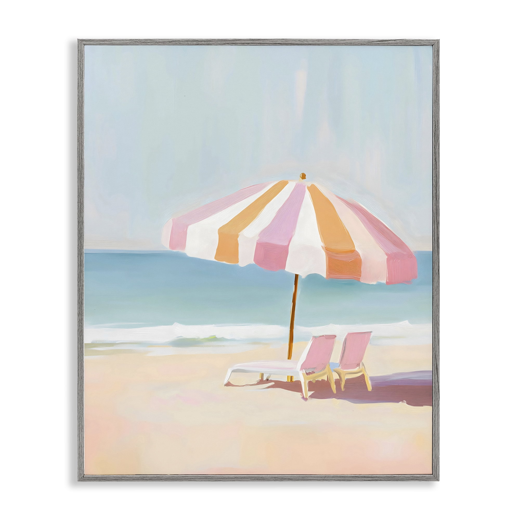 Stupell Industries Striped Umbrella & Chairs Gray Framed Giclee Art, design by The Prints Vibe