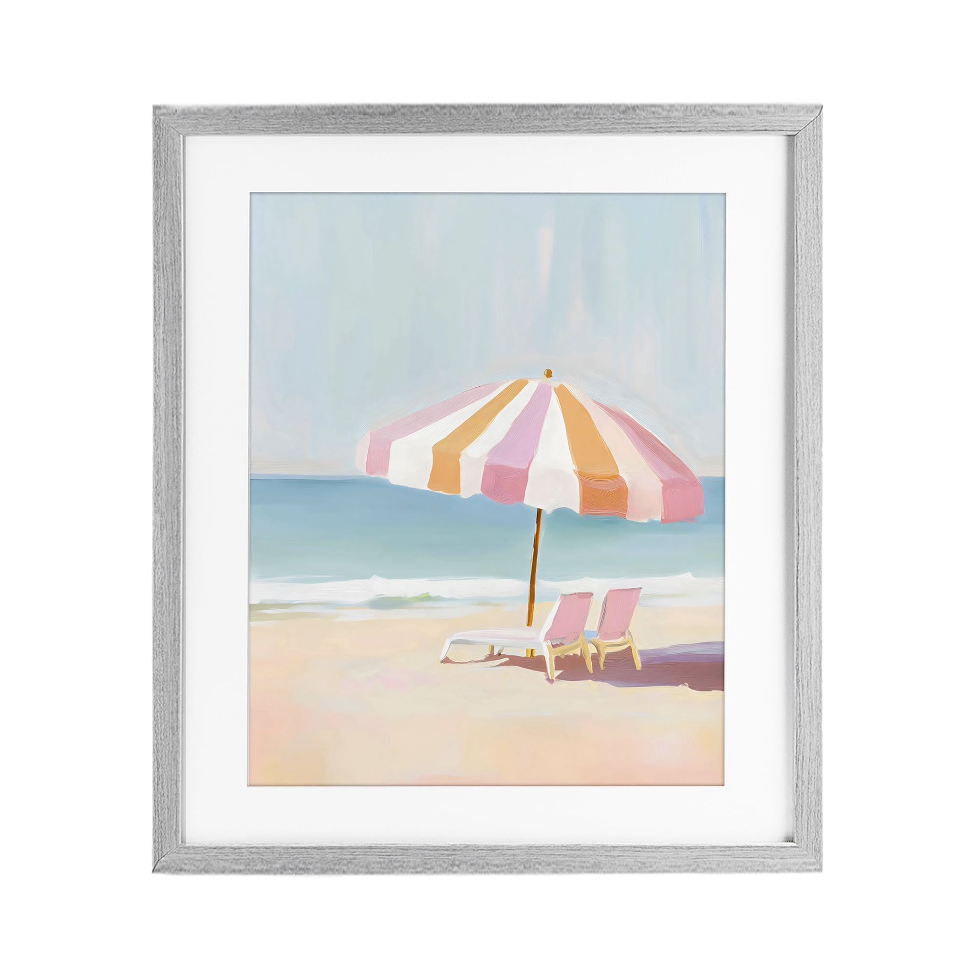 Stupell Industries Striped Umbrella & Chairs Gray Framed Print Under Glass, design by The Prints Vibe