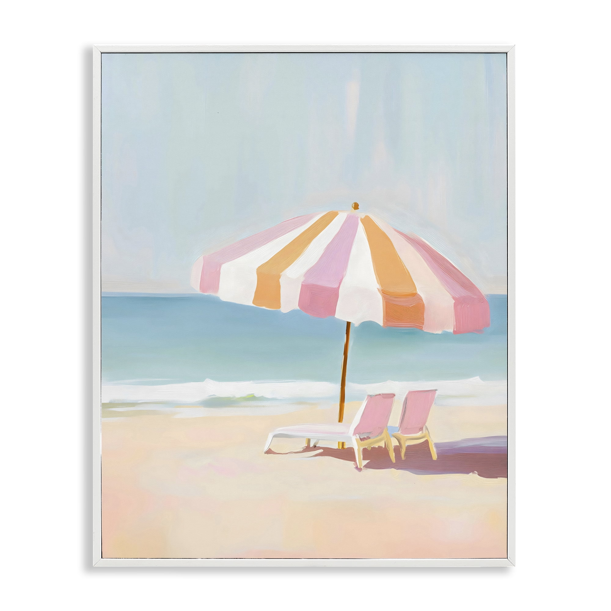 Stupell Industries Striped Umbrella & Chairs White Framed Giclee Art, design by The Prints Vibe