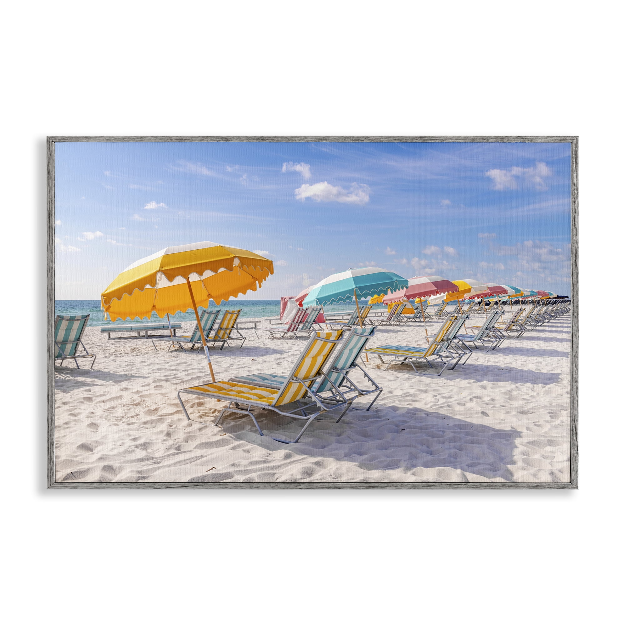 Stupell Industries Striped Umbrellas on Sunny Beach Gray Framed Giclee Art, design by Richard Silver