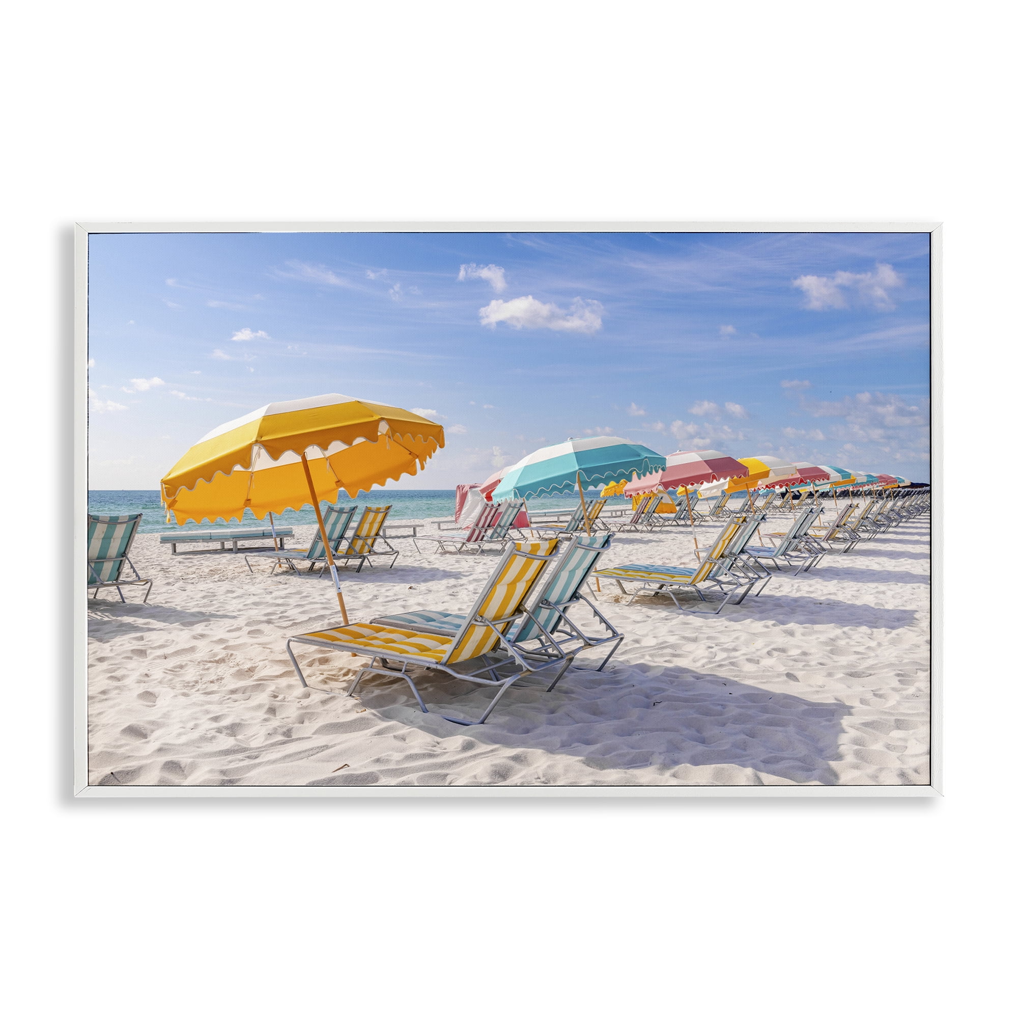 Stupell Industries Striped Umbrellas on Sunny Beach White Framed Giclee Art, design by Richard Silver