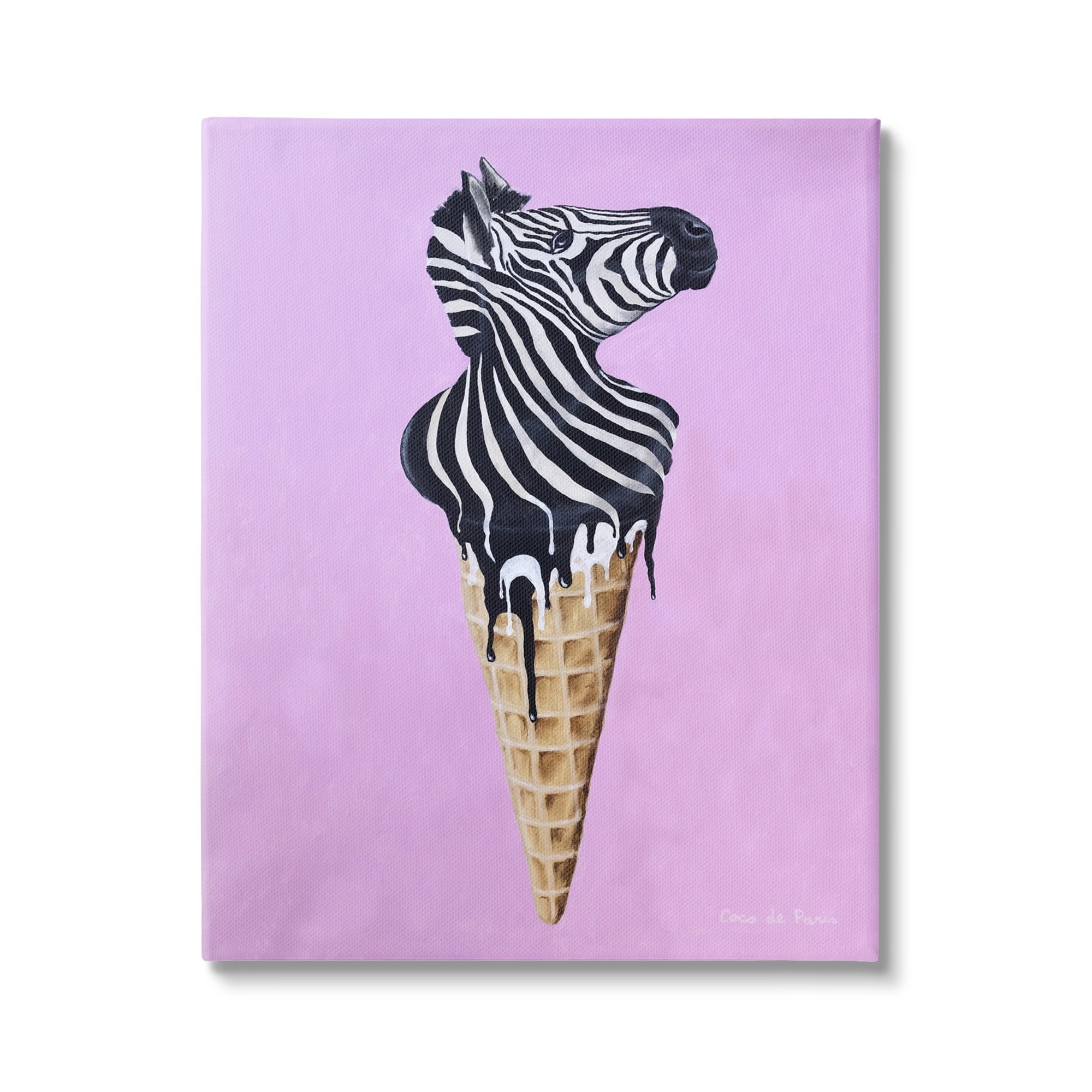 Stupell Industries Striped Zebra Ice Cream Cone Purple Background Novelty Painting Gallery-Wrapped Canvas Print Wall Art, 24 x 30, Design by Coco de Paris