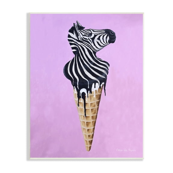 Stupell Industries Striped Zebra Ice Cream Cone Purple Background Paintings Unframed Art Print Wall Art, 10x15, by Coco de Paris