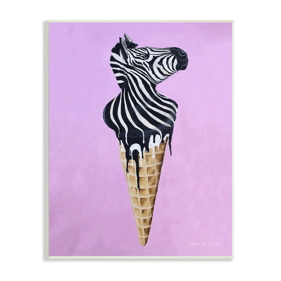 Stupell Industries Striped Zebra Ice Cream Cone Purple Background Paintings Unframed Art Print Wall Art, 13x19, by Coco de Paris
