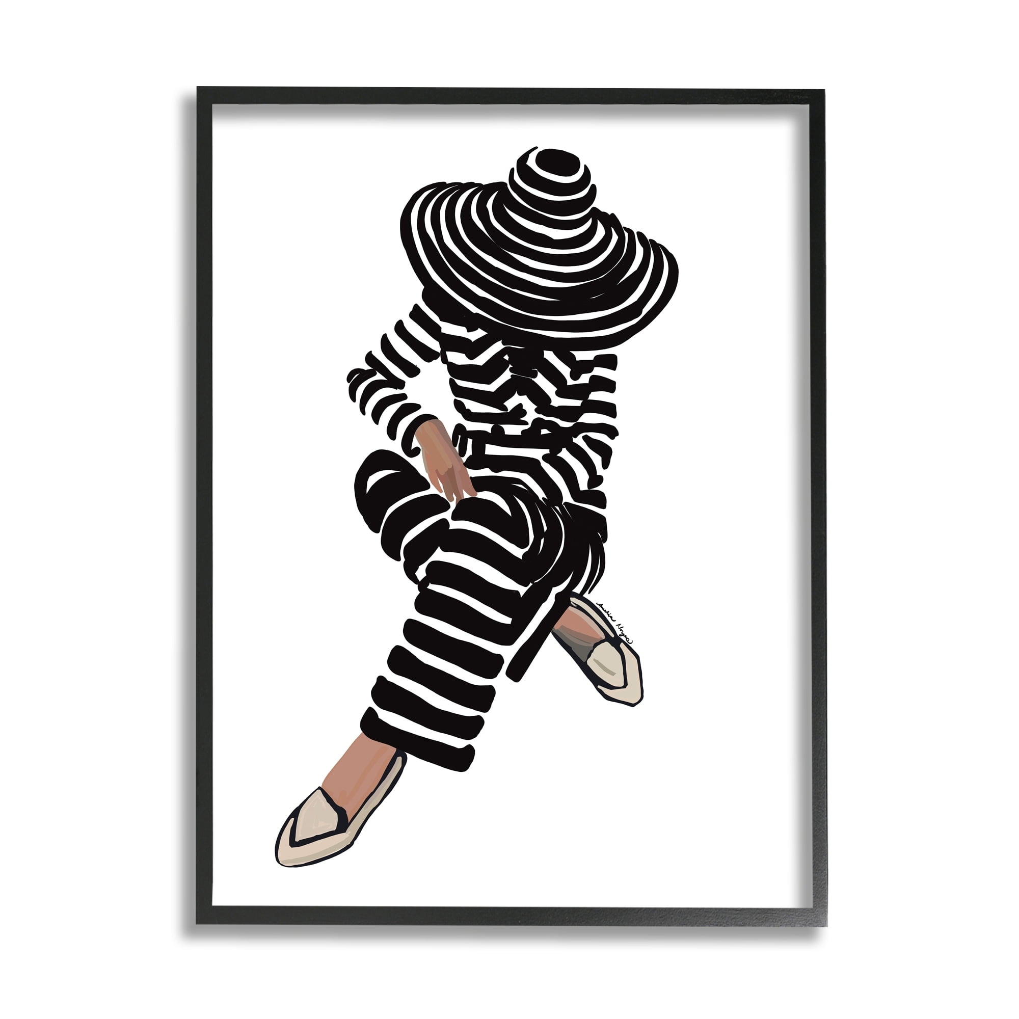 Stupell Industries Stripes Pattern Woman Sitting Fashion Portrait Graphic Art Black Framed Art Print Wall Art, Design by Amelia Noyes