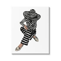 Stupell Industries Stripes Pattern Woman Sitting Fashion Portrait Graphic Art Gallery Wrapped Canvas Print Wall Art, Design by Amelia Noyes