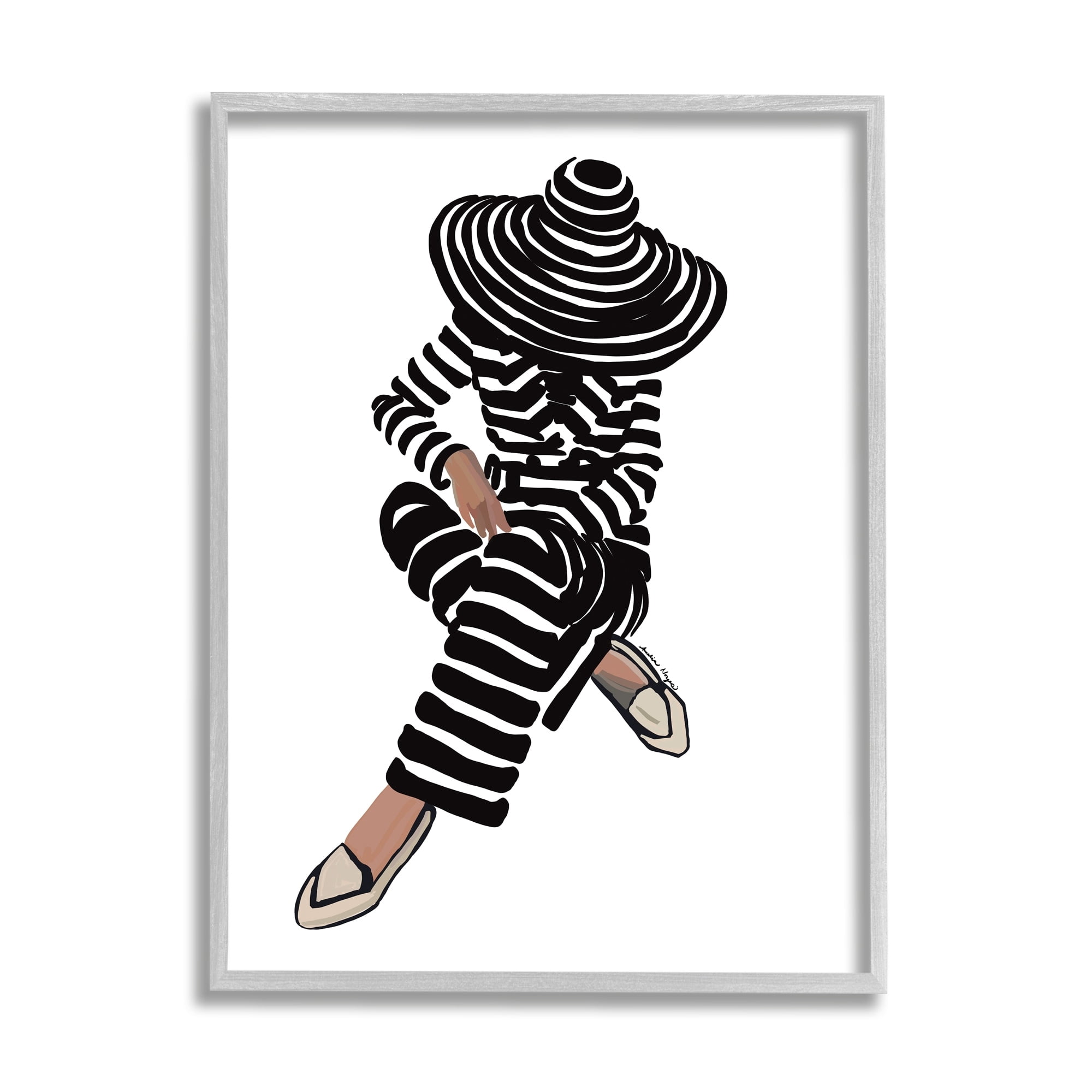 Stupell Industries Stripes Pattern Woman Sitting Fashion Portrait Graphic Art Gray Framed Art Print Wall Art, Design by Amelia Noyes