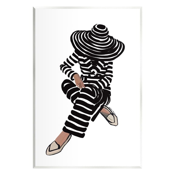 Stupell Industries Stripes Pattern Woman Sitting Fashion Portrait Graphic Art Unframed Art Print Wall Art, Design by Amelia Noyes