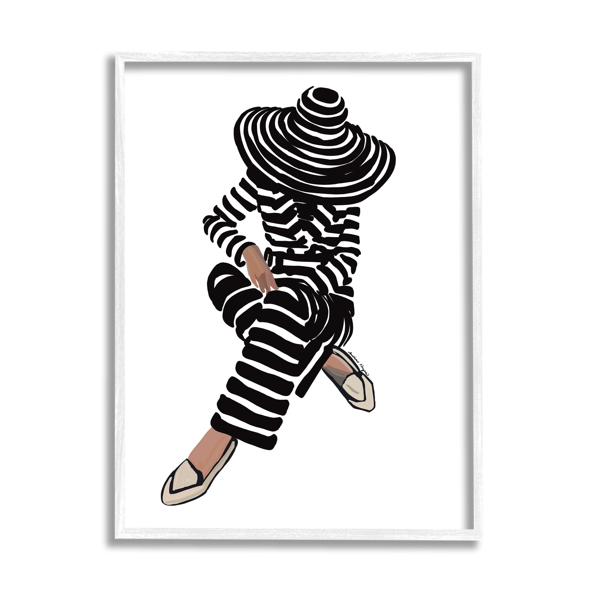 Stupell Industries Stripes Pattern Woman Sitting Fashion Portrait Graphic Art White Framed Art Print Wall Art, Design by Amelia Noyes