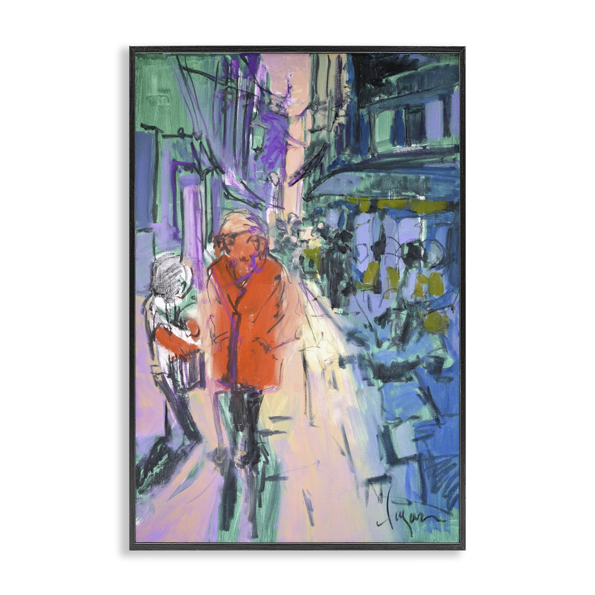 Stupell Industries Strolling City Streets People Painting Black Framed Art Print Wall Art, 20 x 30