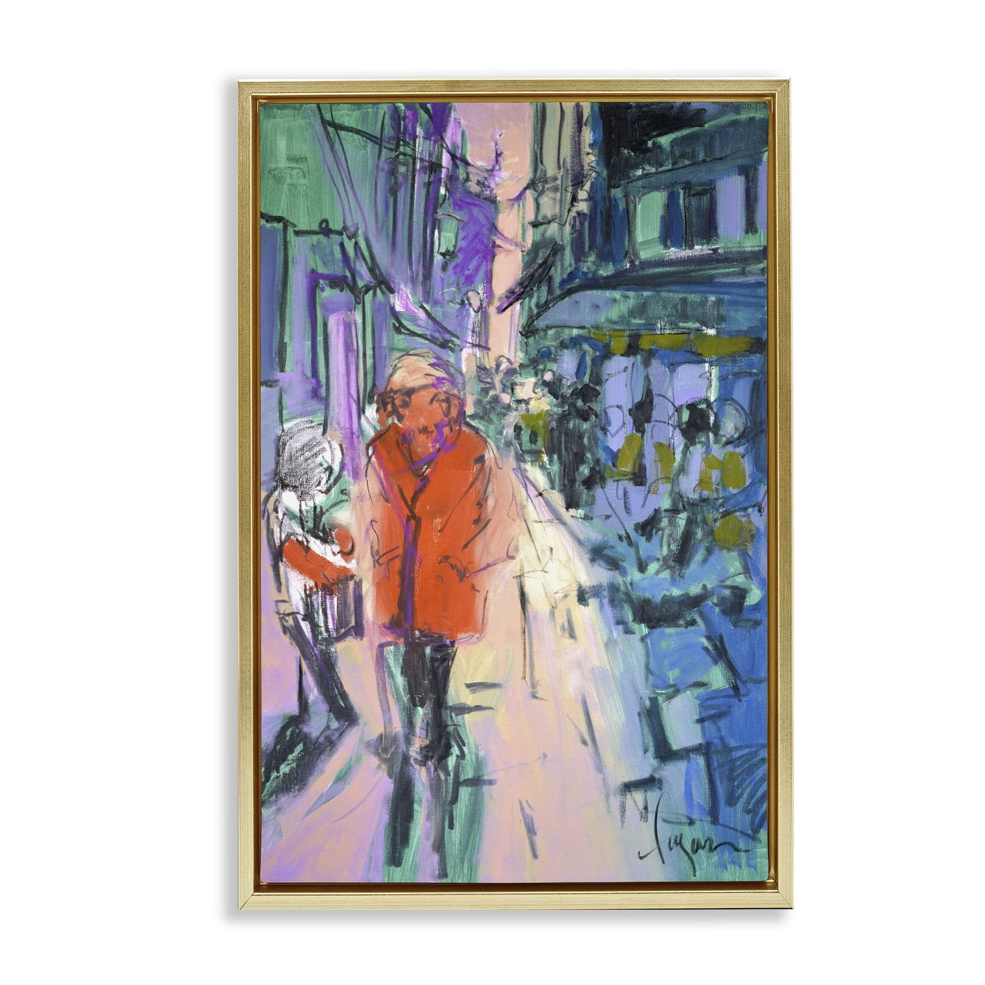 Stupell Industries Strolling City Streets People Painting Gold Floater Framed Canvas Art Print Wall Art, 17 x 25