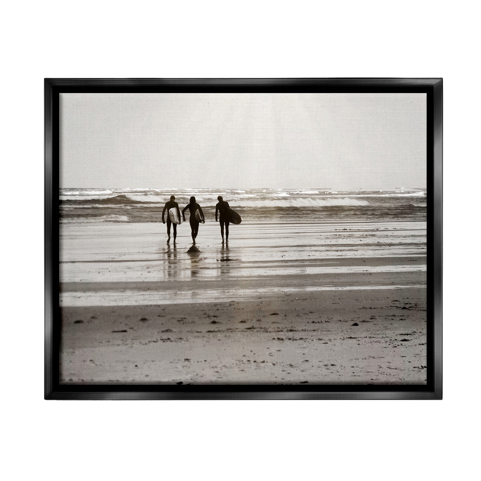Stupell Industries Strolling Surfer Friends Landscape Photography Black Floater Framed Canvas Art Print Wall Art, 31 x 25