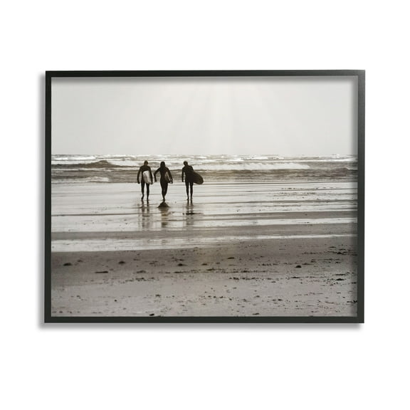 Stupell Industries Strolling Surfer Friends Landscape Photography Black Framed Art Print Wall Art, 14 x 11