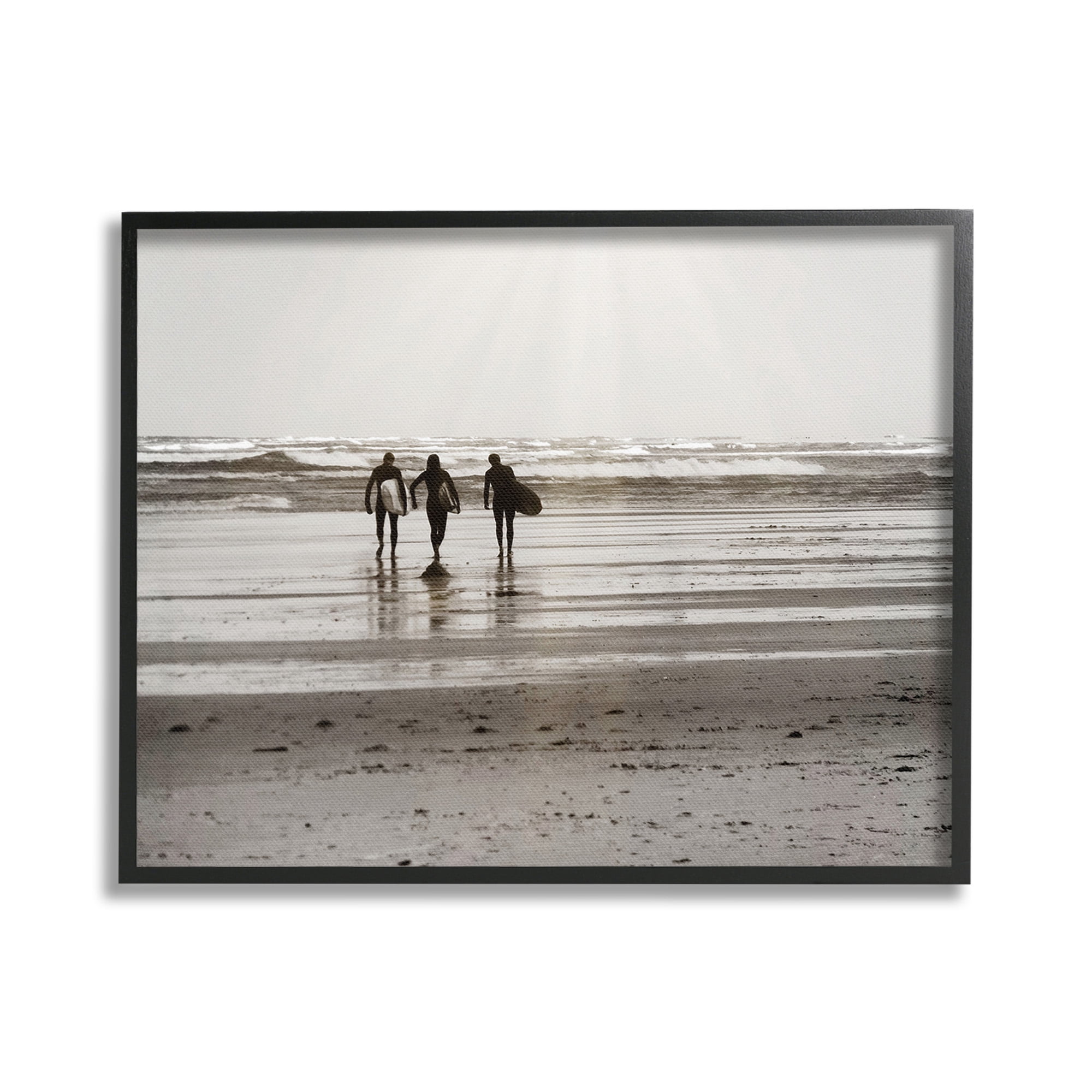 Stupell Industries Strolling Surfer Friends Landscape Photography Black Framed Art Print Wall Art, 20 x 16
