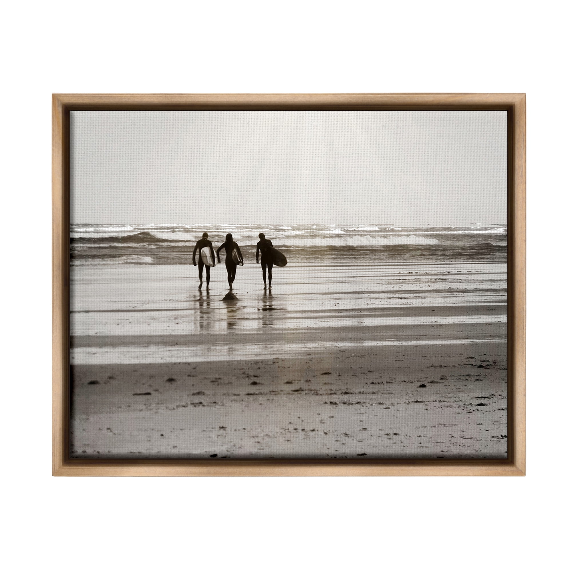 Stupell Industries Strolling Surfer Friends Landscape Photography Brown Floater Framed Canvas Art Print Wall Art, 31 x 25
