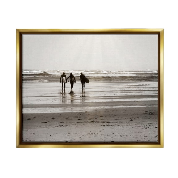 Stupell Industries Strolling Surfer Friends Landscape Photography Gold Floater Framed Canvas Art Print Wall Art, 21 x 17