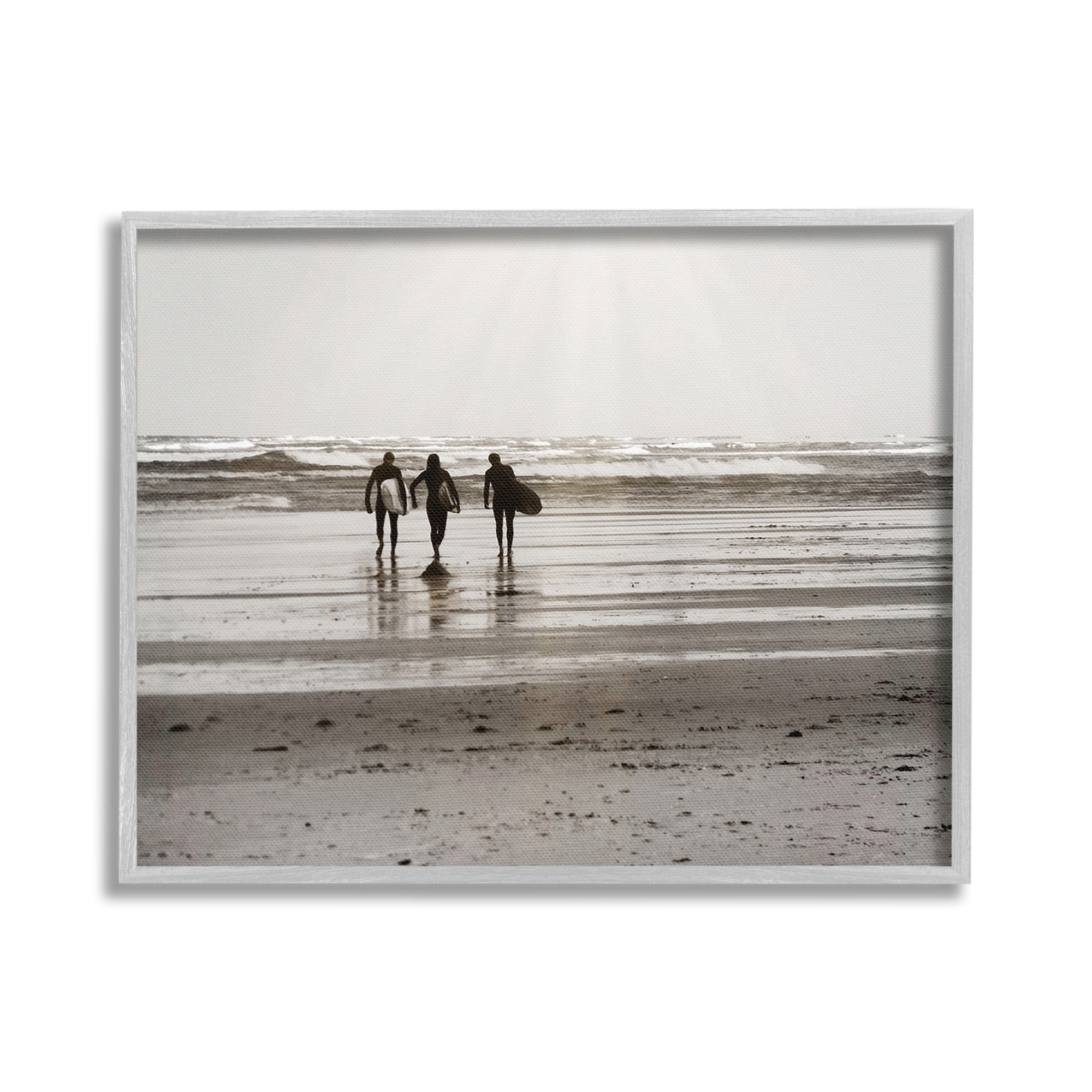 Stupell Industries Strolling Surfer Friends Landscape Photography Gray Framed Art Print Wall Art, 30 x 24