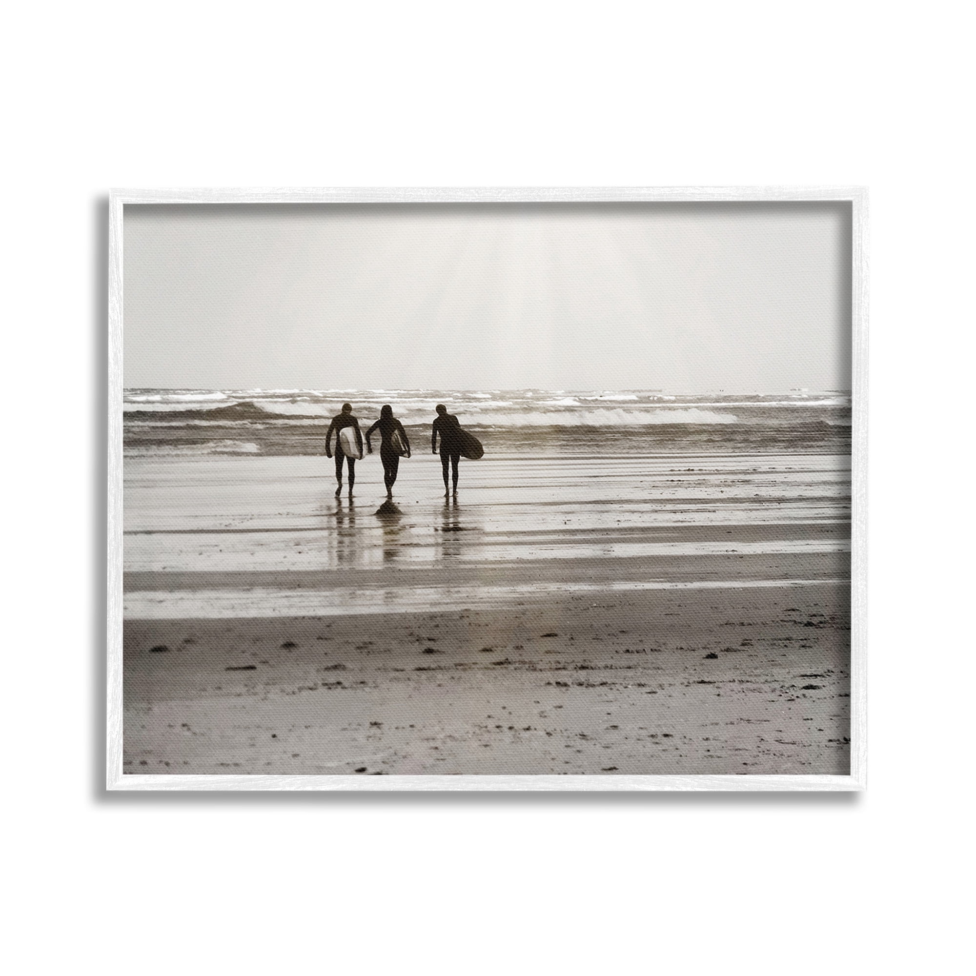 Stupell Industries Strolling Surfer Friends Landscape Photography White Framed Art Print Wall Art, 30 x 24