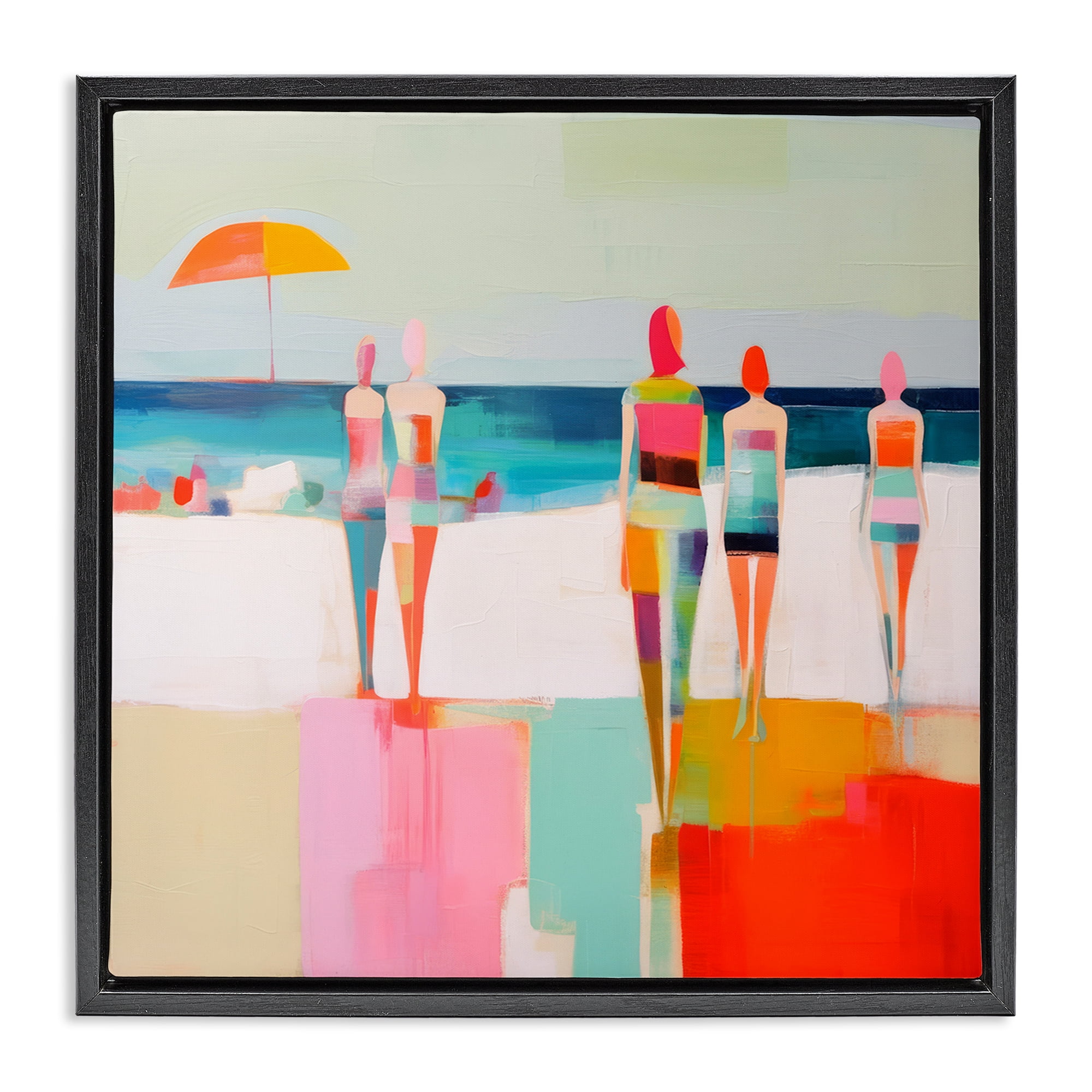 Stupell Industries Strolling on Beach Novelty Painting Black Floater Framed Canvas Art Print Wall Art, 25 x 25