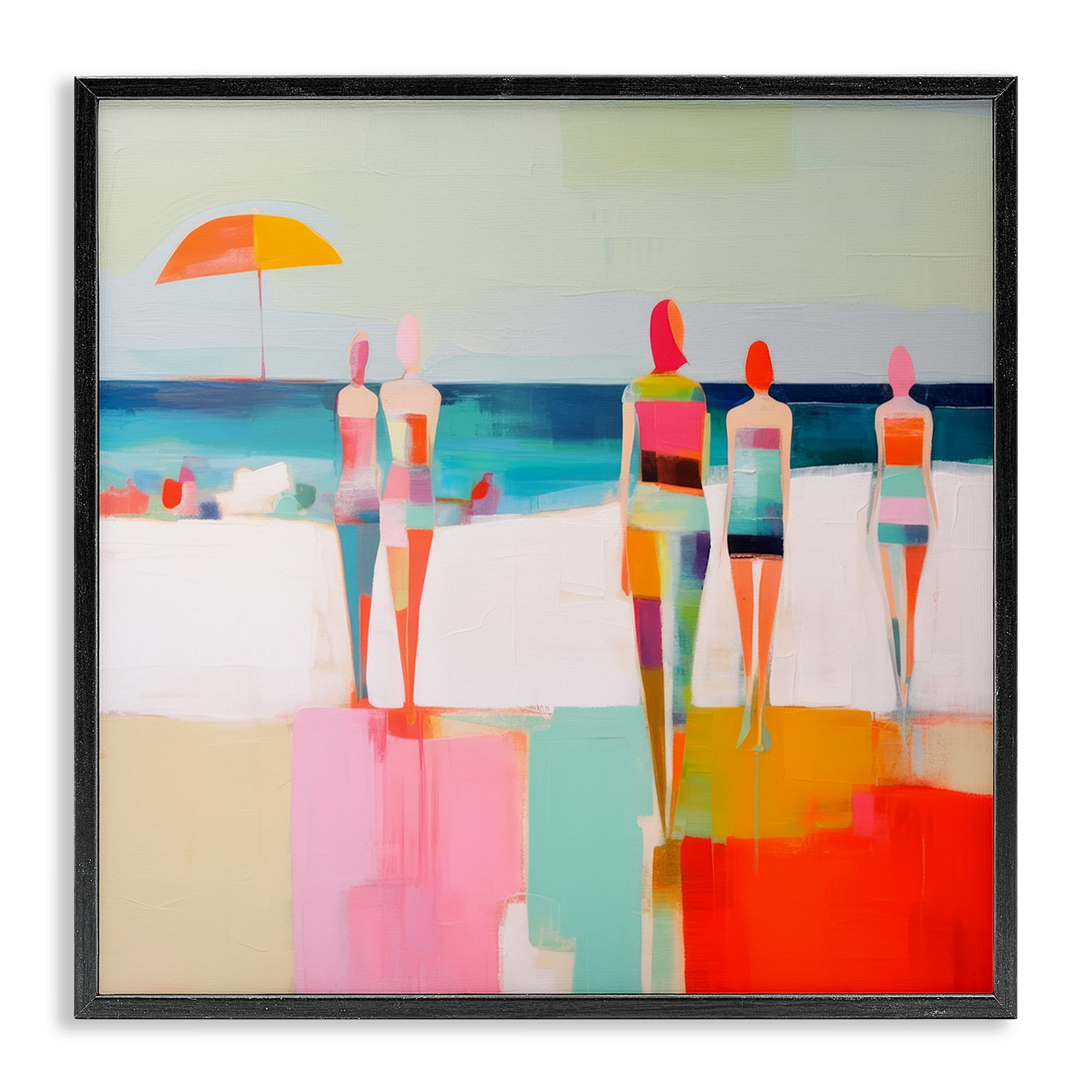 Stupell Industries Strolling on Beach Novelty Painting Black Framed Art Print Wall Art, 24 x 24