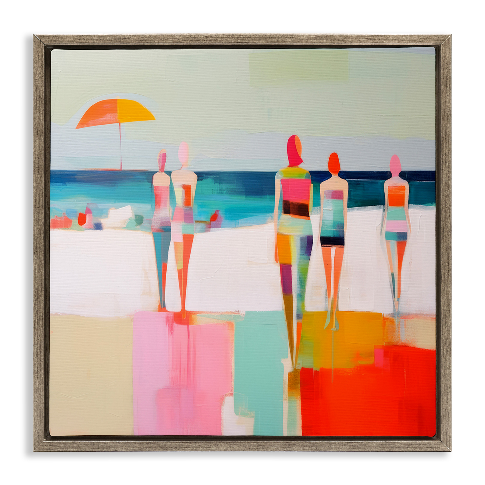Stupell Industries Strolling on Beach Novelty Painting Brown Floater Framed Canvas Art Print Wall Art, 25 x 25