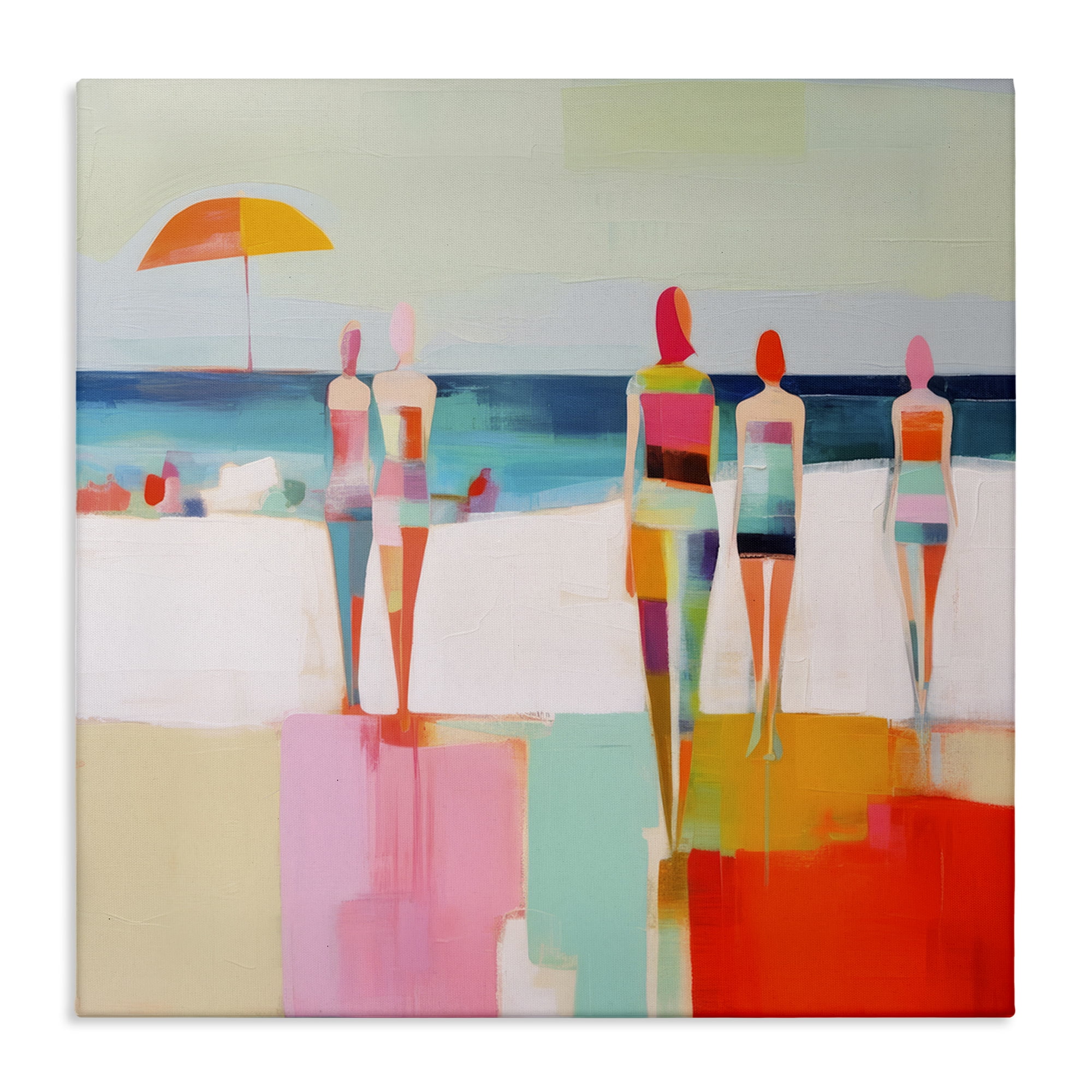 Stupell Industries Strolling on Beach Novelty Painting Gallery Wrapped Canvas Art Print Wall Art, 36 x 36