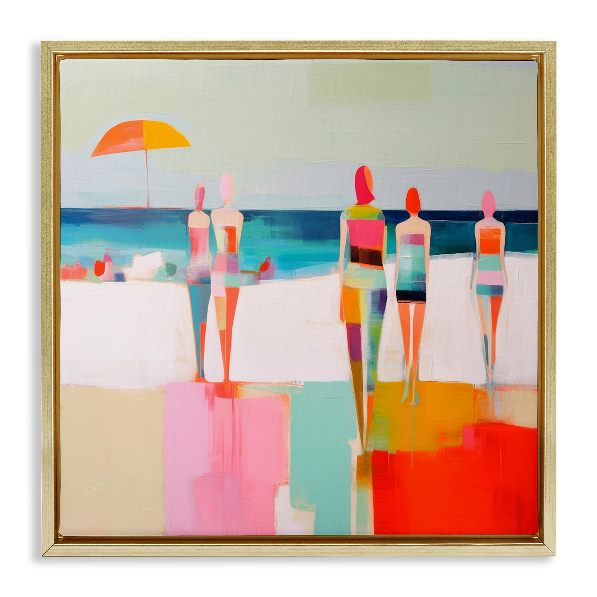 Stupell Industries Strolling on Beach Novelty Painting Gold Floater Framed Canvas Art Print Wall Art, 18 x 18