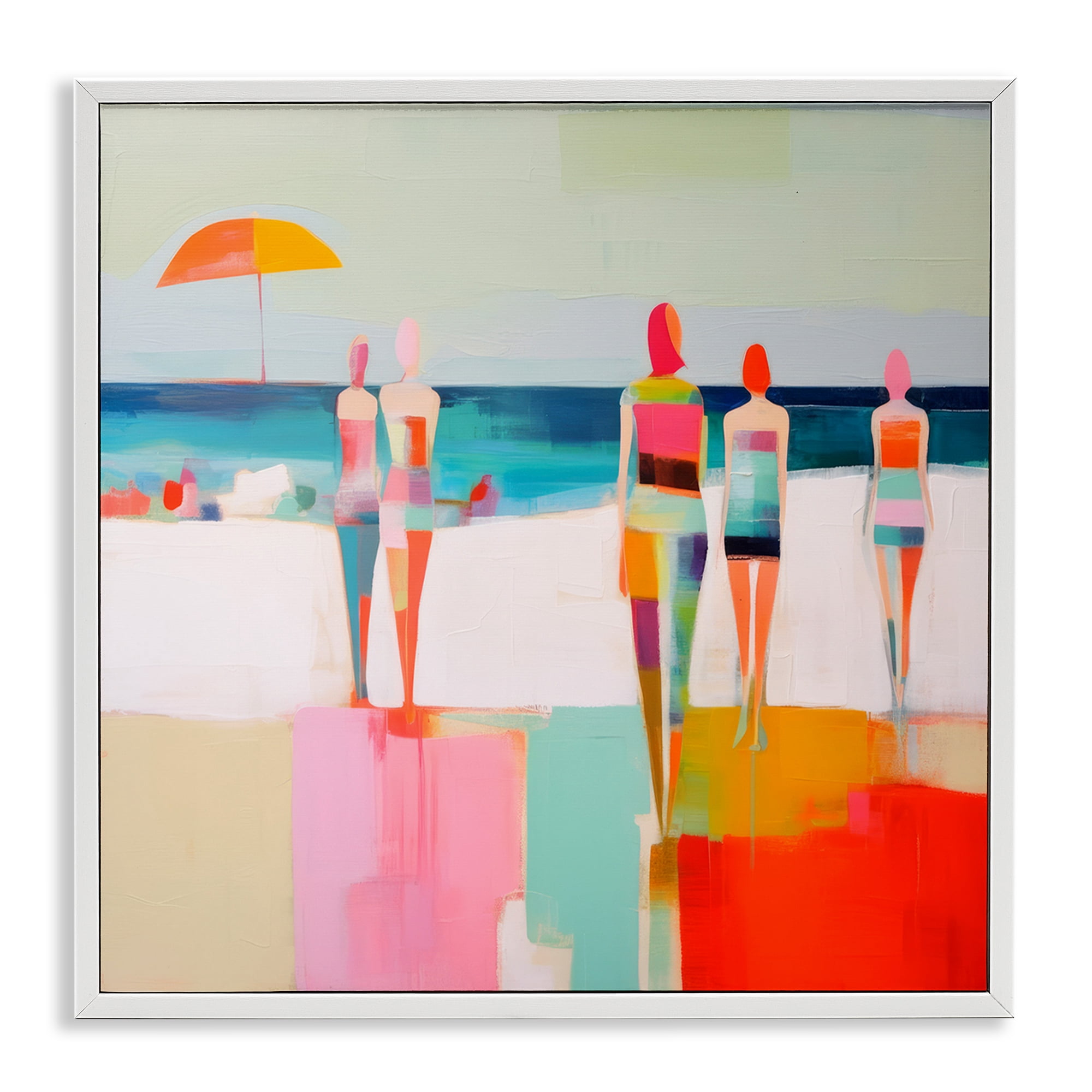 Stupell Industries Strolling on Beach Novelty Painting White Framed Art Print Wall Art, 17 x 17