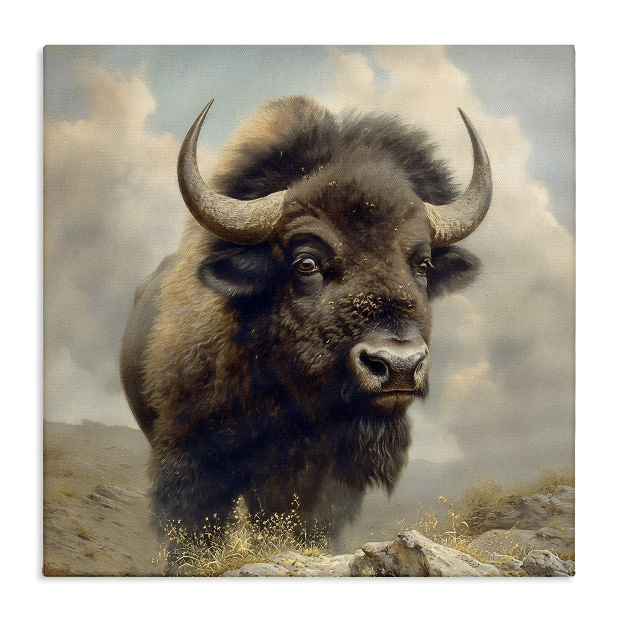 Stupell Industries Strong Bison Horns Animals Painting Wrapped Canvas Art Print Wall Art, 30 x 30