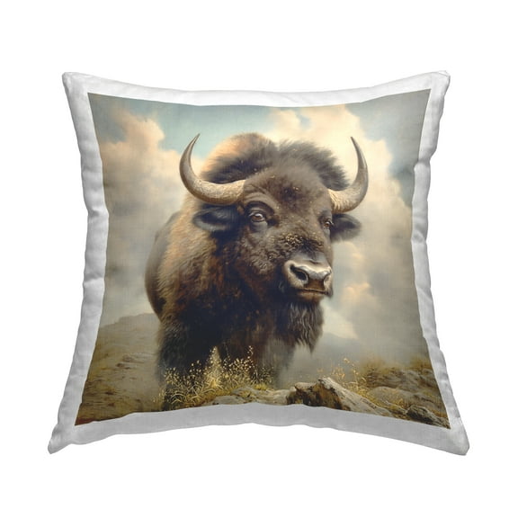 Stupell Industries Strong Bison Horns Decorative Printed Throw Pillow Design by Steve Huntziker.