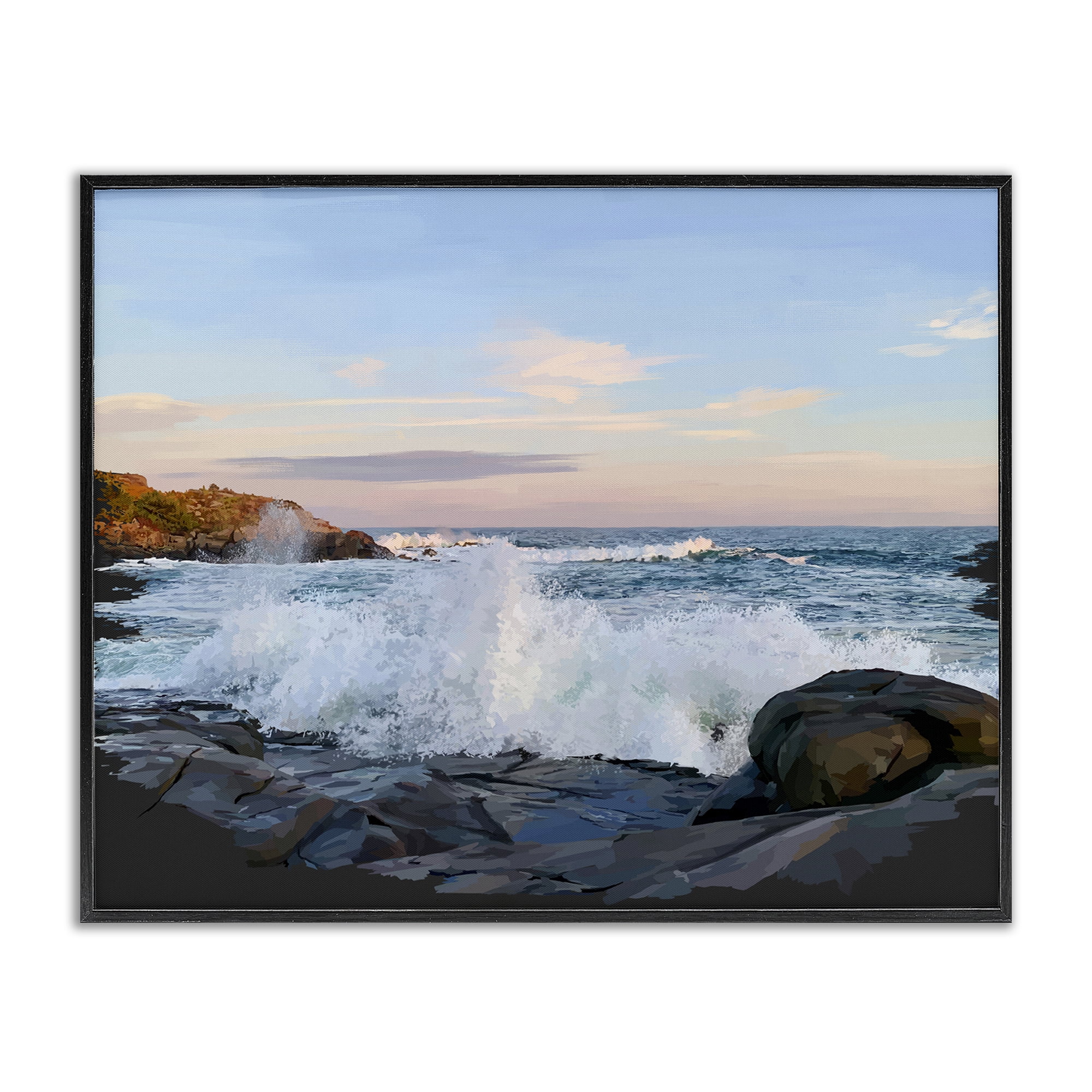 Stupell Industries Strong Breaking Waves Landscape Photography Black Framed Art Print Wall Art, 30 x 24