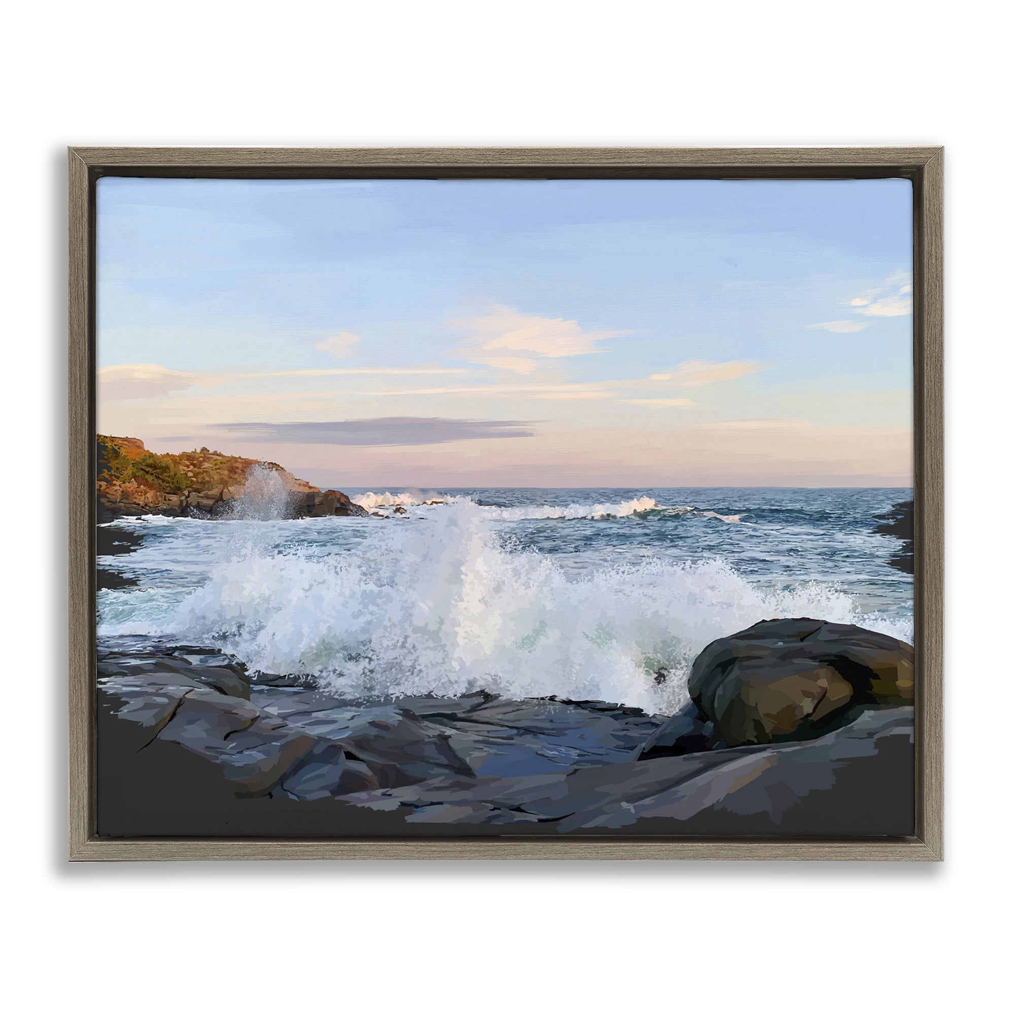 Stupell Industries Strong Breaking Waves Landscape Photography Brown Floater Framed Canvas Art Print Wall Art, 21 x 17