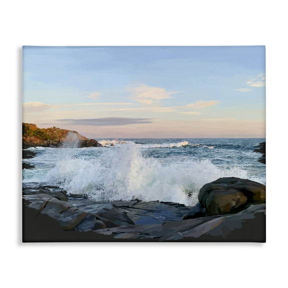 Stupell Industries Strong Breaking Waves Landscape Photography Gallery Wrapped Canvas Art Print Wall Art, 20 x 16