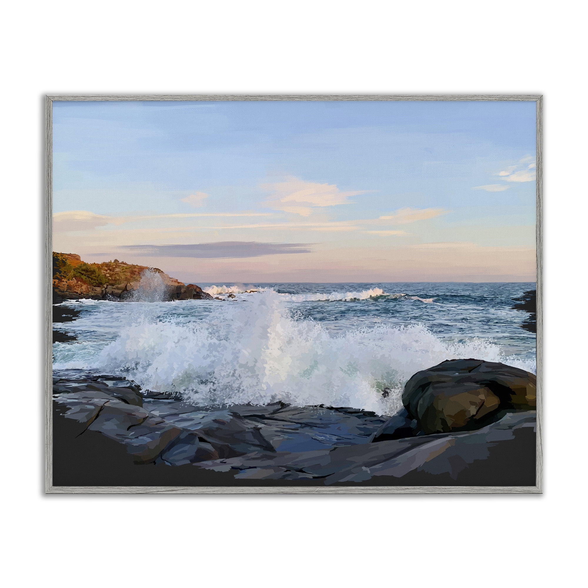 Stupell Industries Strong Breaking Waves Landscape Photography Gray Framed Art Print Wall Art, 30 x 24