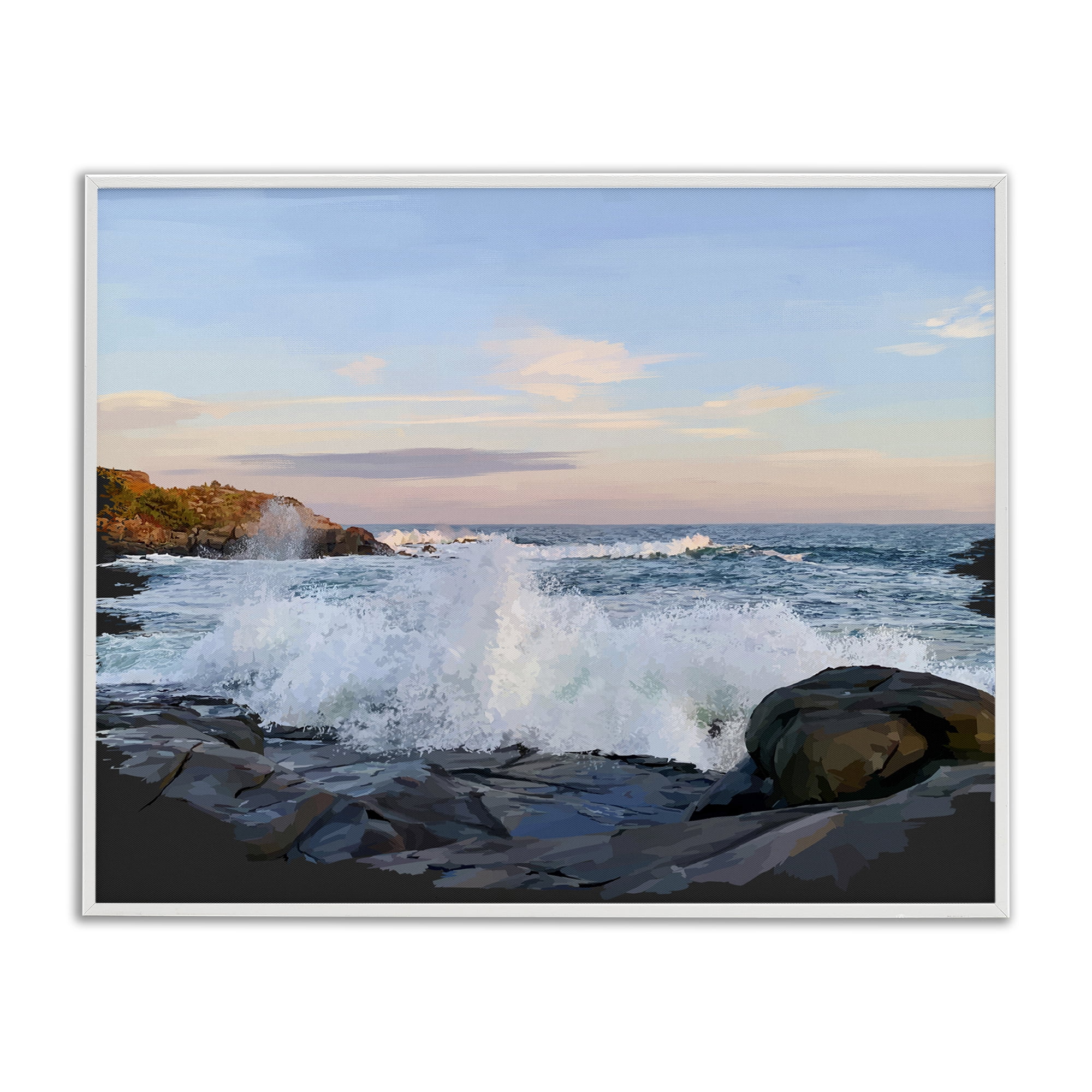 Stupell Industries Strong Breaking Waves Landscape Photography White Framed Art Print Wall Art, 14 x 11