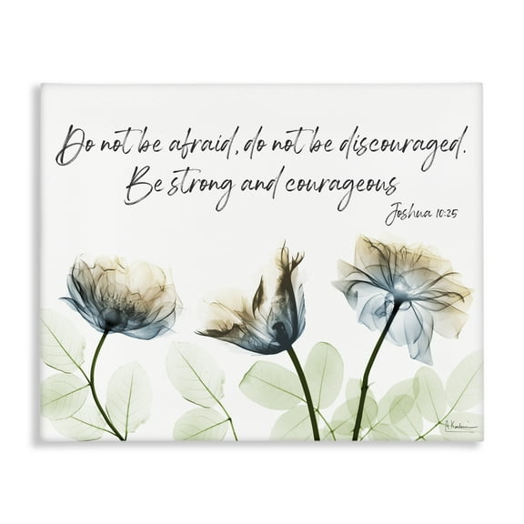 Stupell Industries Strong & Courageous Floral Religious Painting Gallery Wrapped Canvas Art Print Wall Art, 20 x 16