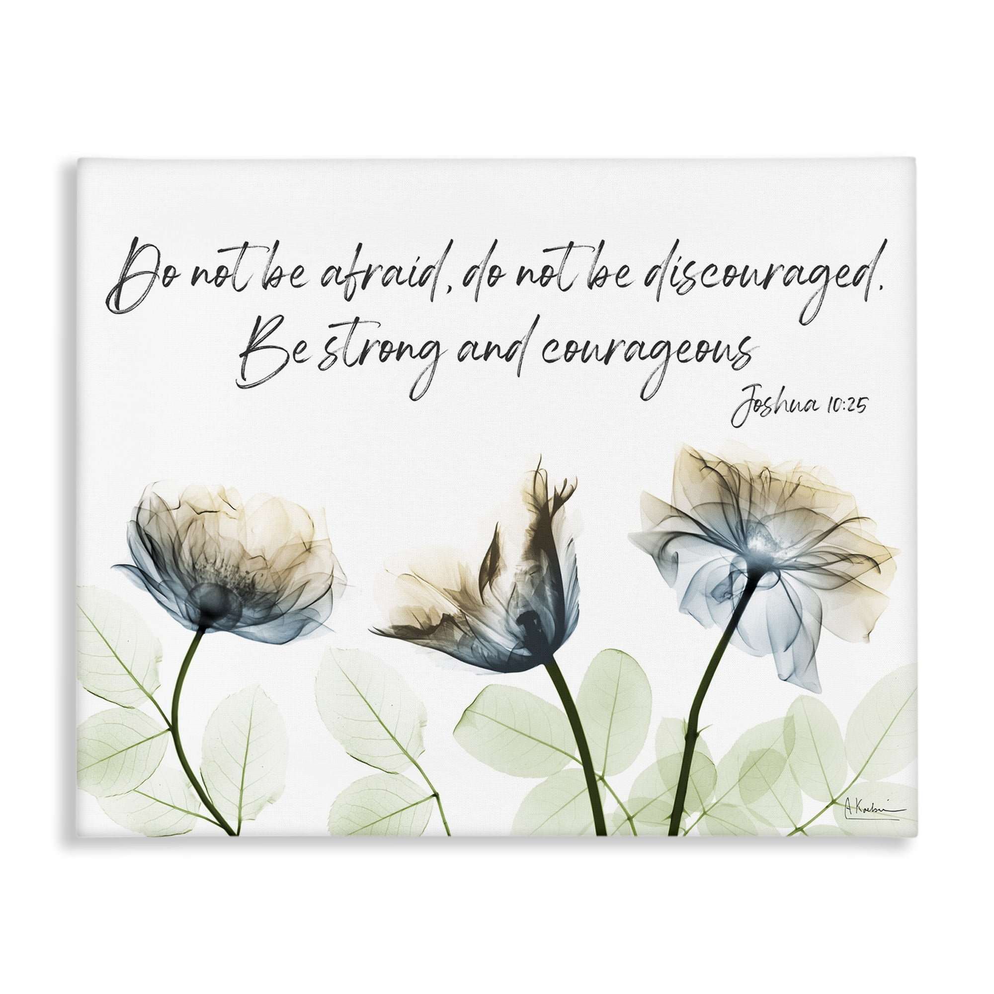 Stupell Industries Strong & Courageous Floral Religious Painting Gallery Wrapped Canvas Art Print Wall Art, 40 x 30