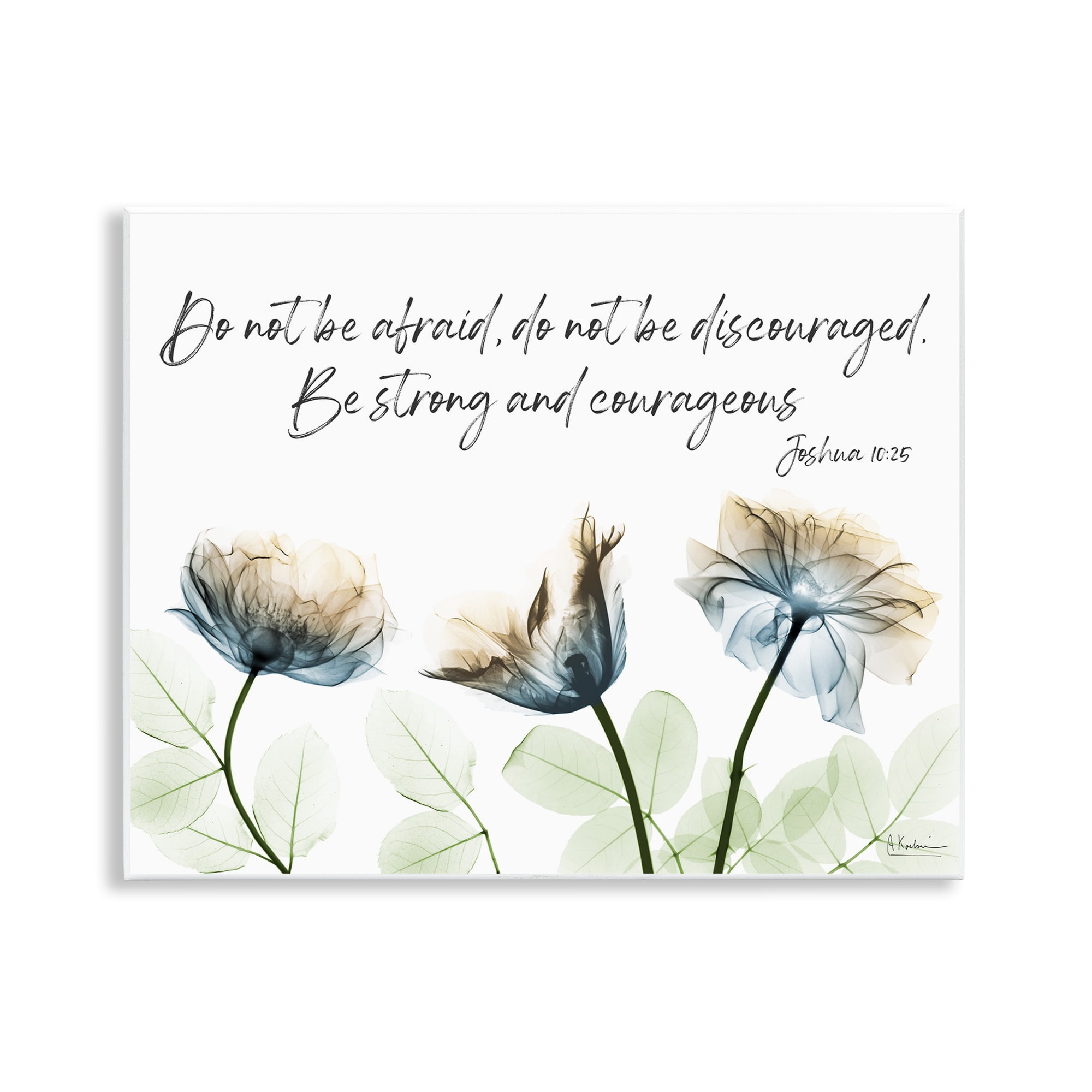 Stupell Industries Strong & Courageous Floral Religious Painting Unframed Art Print Wall Art, 14 x 11