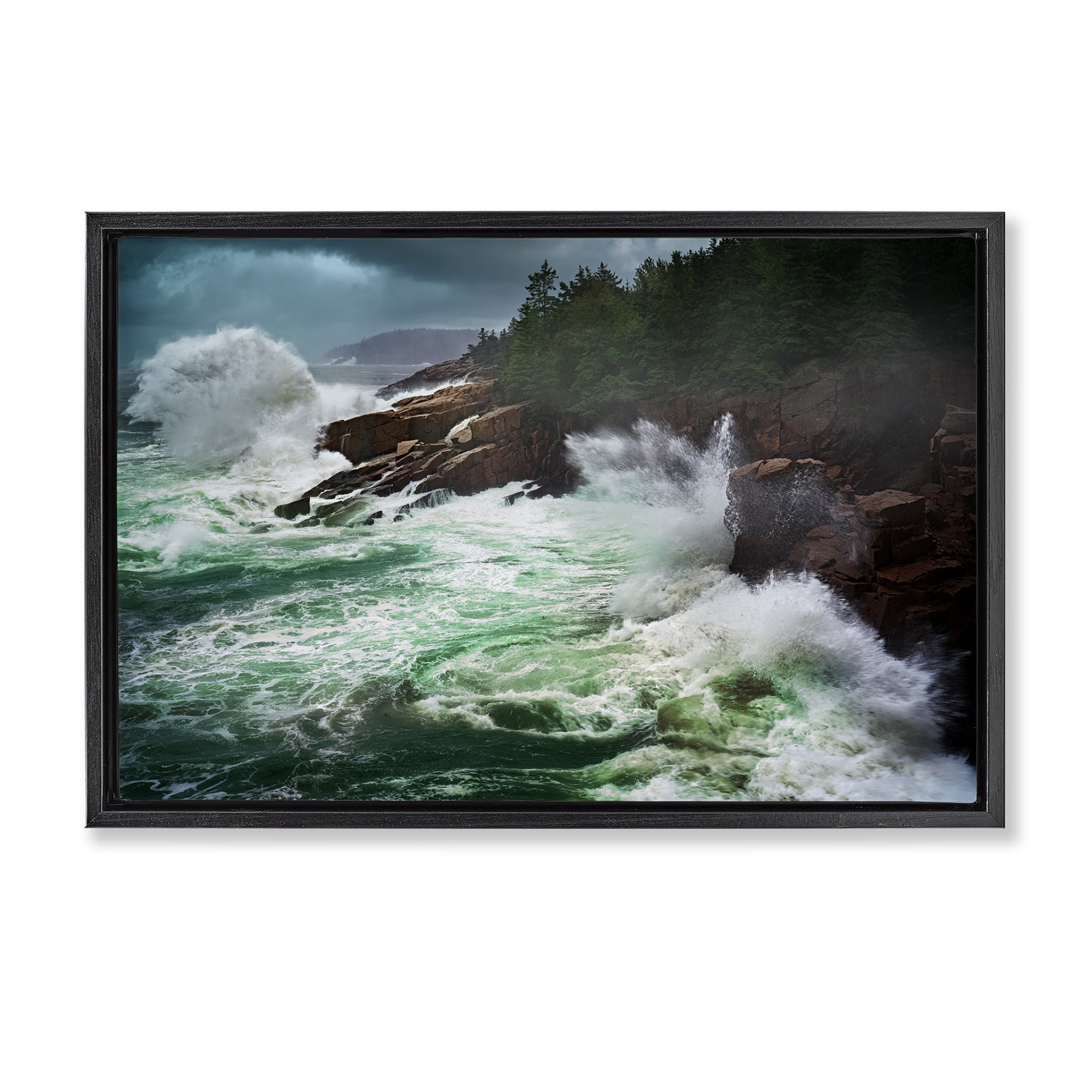 Stupell Industries Strong Crashing Waves Nautical & Beach Photography Black Floater Framed Canvas Art Print Wall Art, 31 x 21