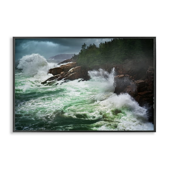 Stupell Industries Strong Crashing Waves Nautical & Beach Photography Black Framed Art Print Wall Art, 18 x 12
