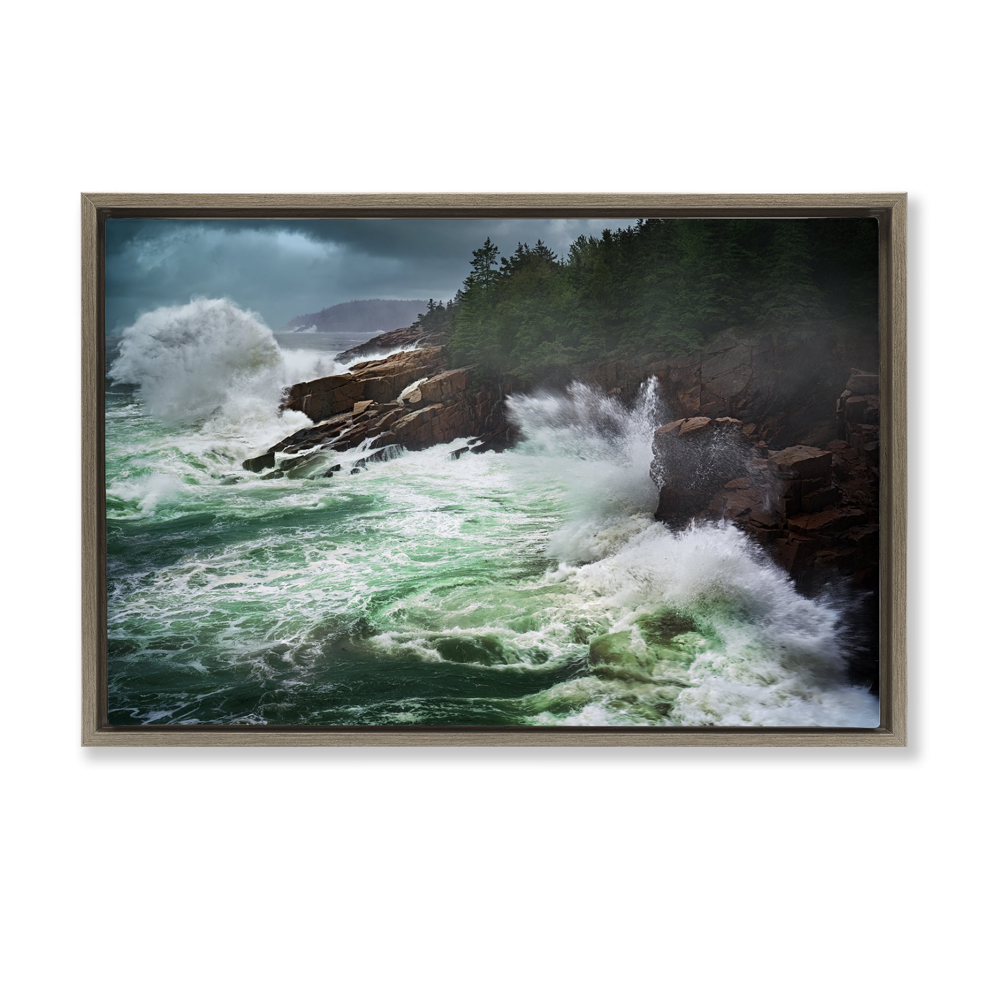 Stupell Industries Strong Crashing Waves Nautical & Beach Photography Brown Floater Framed Canvas Art Print Wall Art, 31 x 21