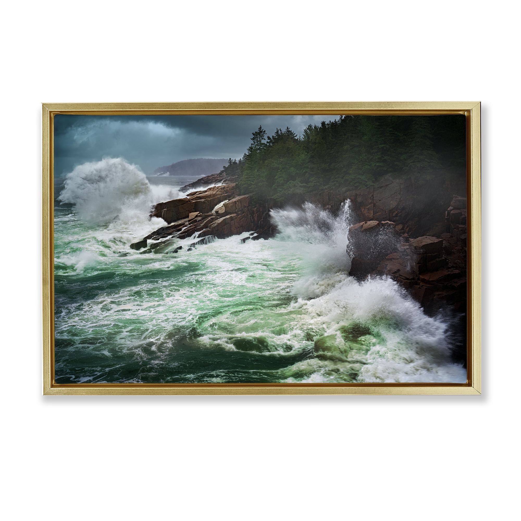 Stupell Industries Strong Crashing Waves Nautical & Beach Photography Gold Floater Framed Canvas Art Print Wall Art, 31 x 21