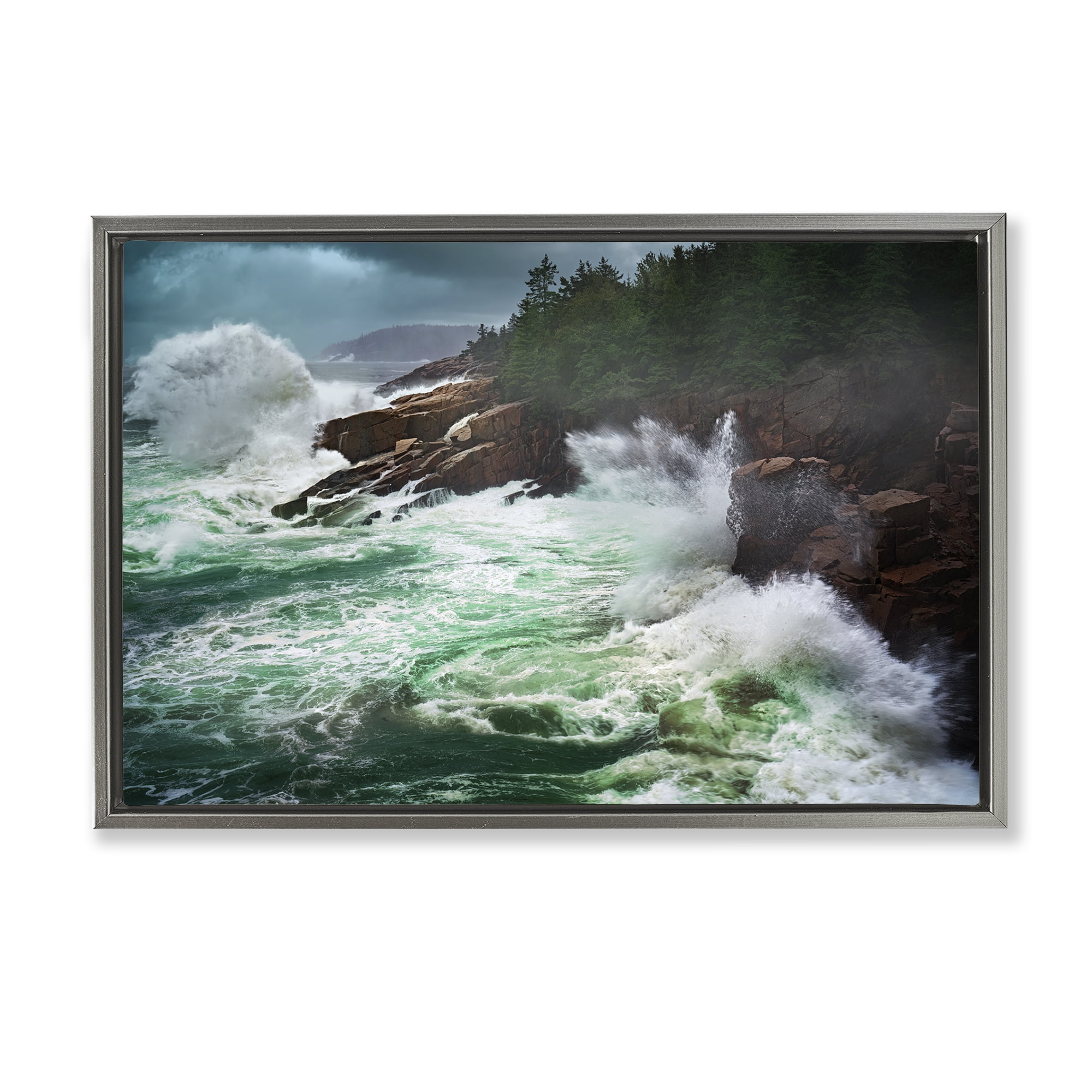 Stupell Industries Strong Crashing Waves Nautical & Beach Photography Gray Floater Framed Canvas Art Print Wall Art, 25 x 17