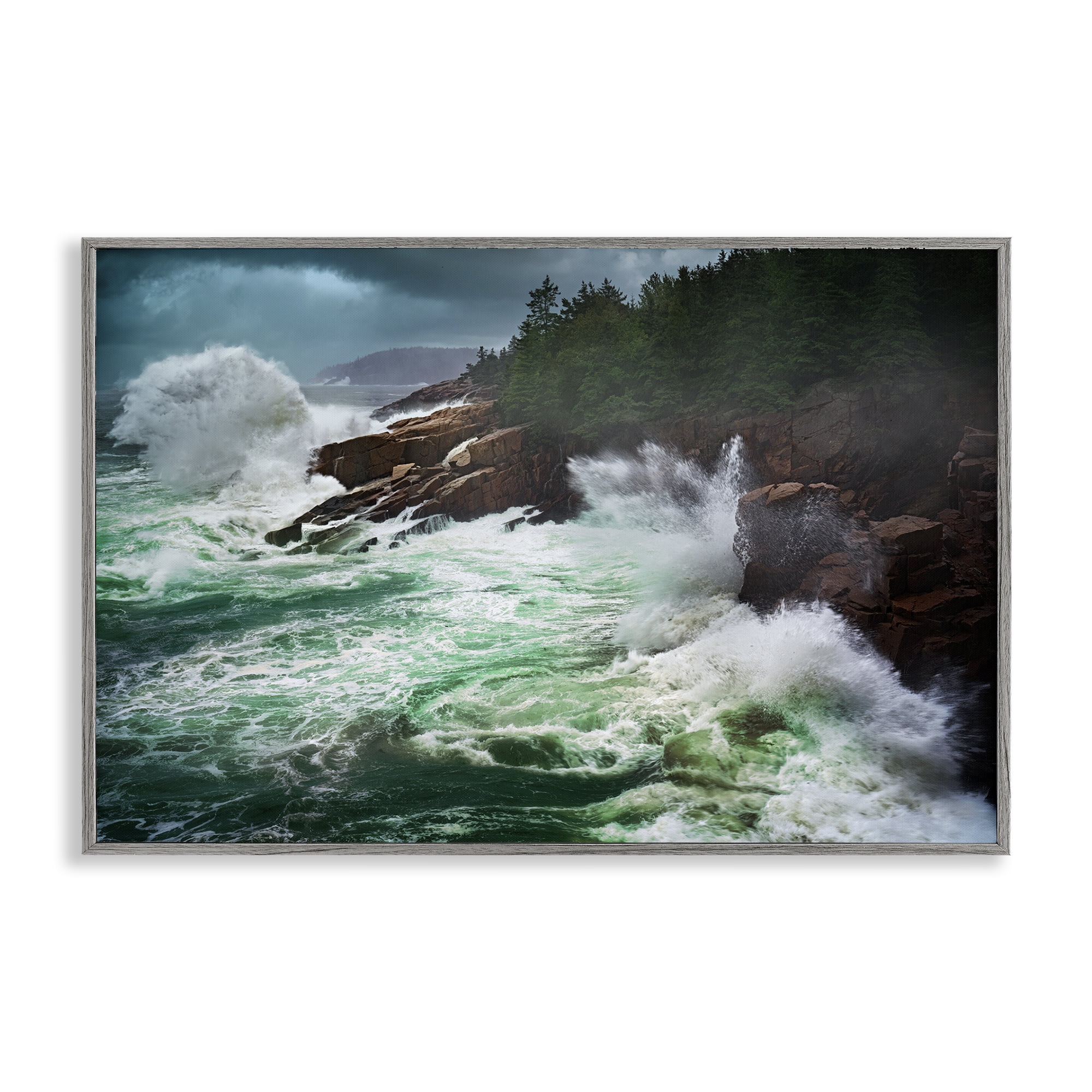 Stupell Industries Strong Crashing Waves Nautical & Beach Photography Gray Framed Art Print Wall Art, 24 x 16